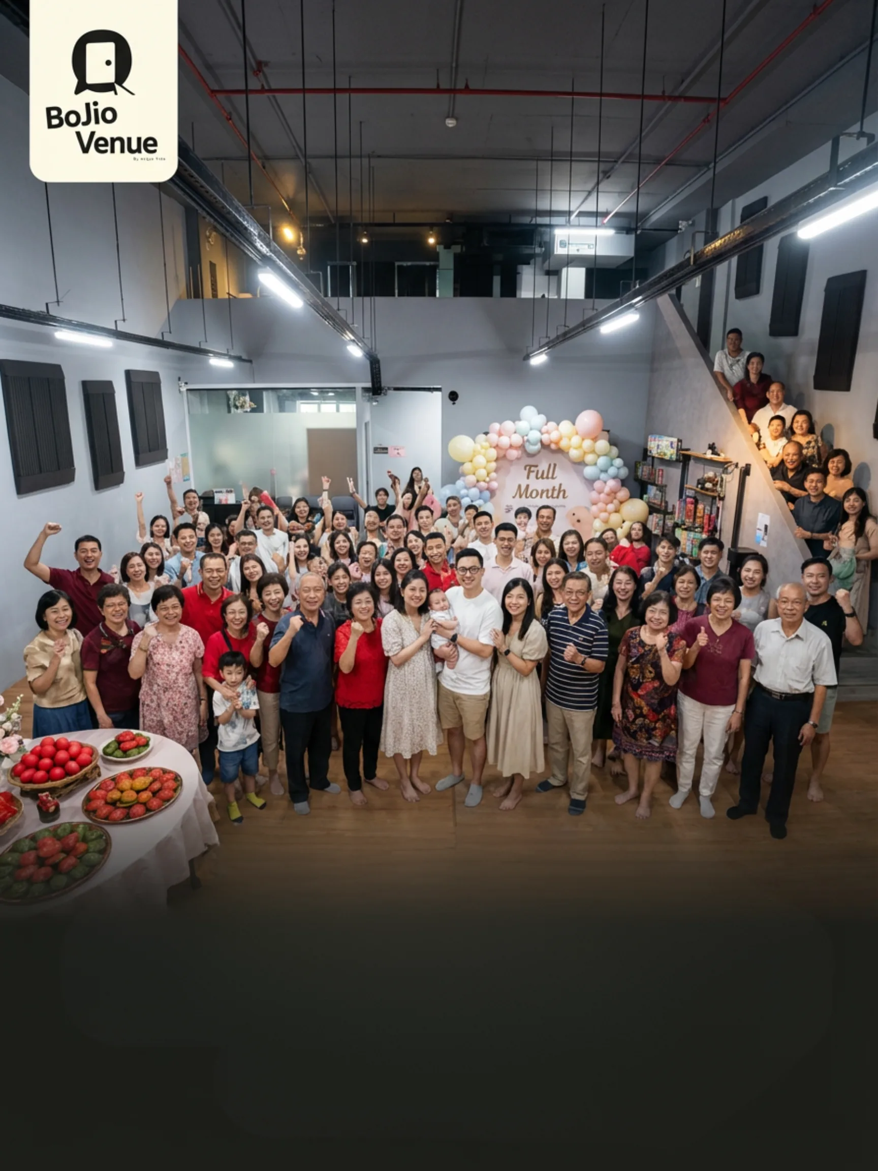 Full month celebration 80 pax group photo at BoJioVenue Singapore